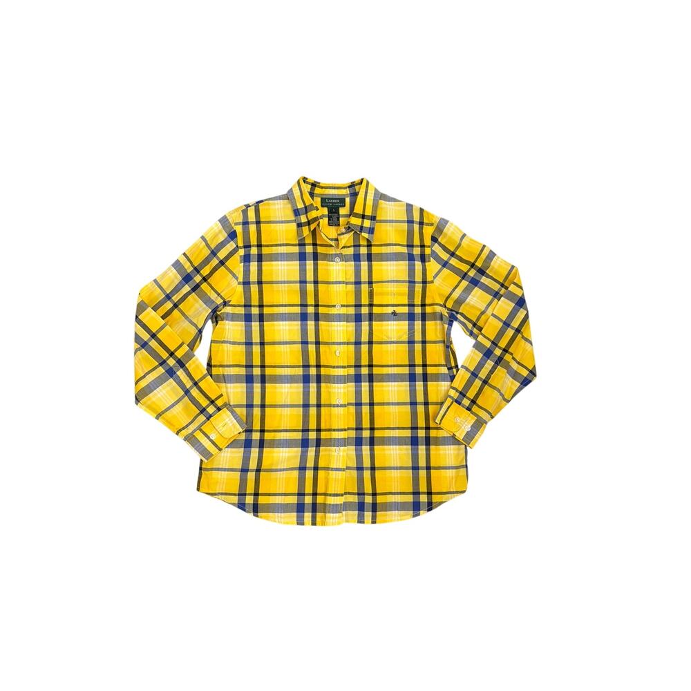 Lauren Ralph Lauren Casual Yellow Blue Plaid Cotton Button-up Shirt Large